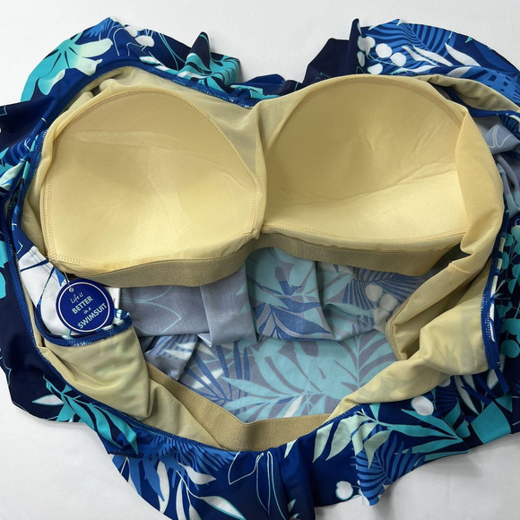 Swimsuits For All Blue Tropical Tankini Top Size 32 Ruffle NWT - Picture 9 of 10